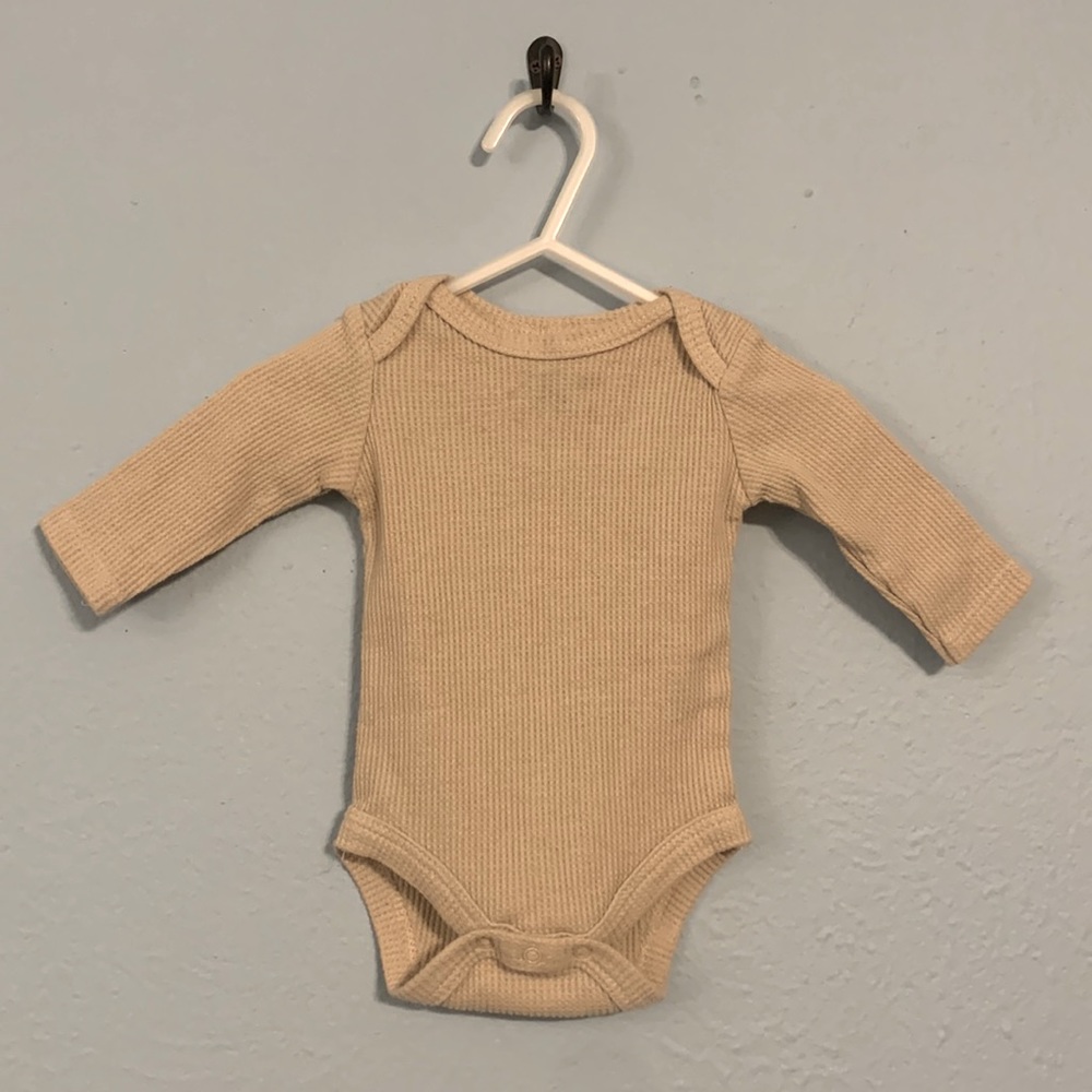 Chick Pea Kids Baby 0-3 Months Waffle Tan Long Sleeves Neutral Bodysuit